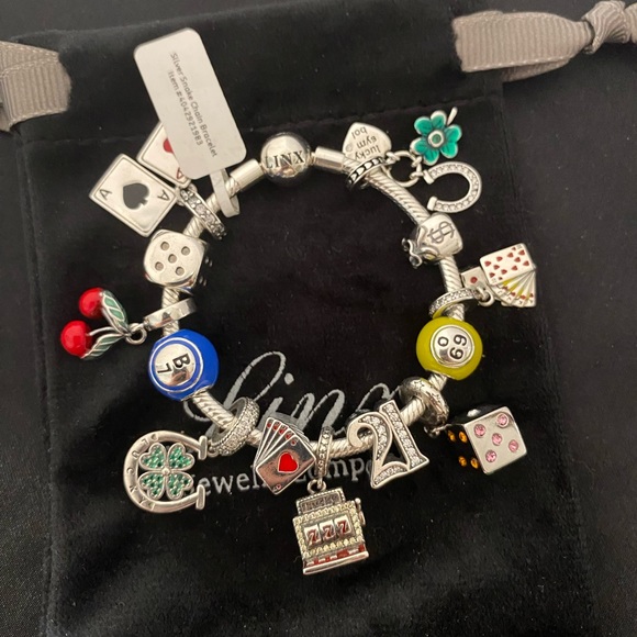 Linx Snake Chain Bracelet with Casino Gambling Themed Charms